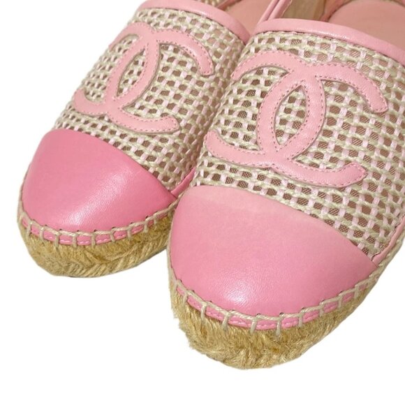 CHANELPink Cream Cotton Leather Women's Shoes 431-051725 - Picture 5 of 8